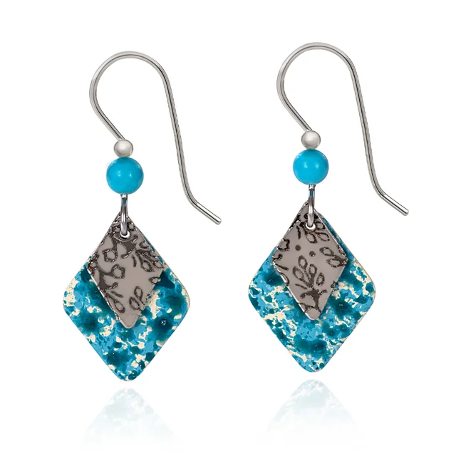 Unique Earrings for Special Occasions-Silver Forest Earrings Diamond Duo with Teal Bead