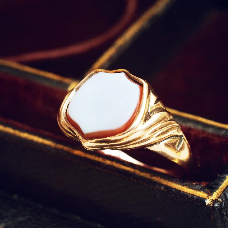 Colored Gemstone Ring for Fashion-Date 1855 Sardonyx Shield Signet Ring