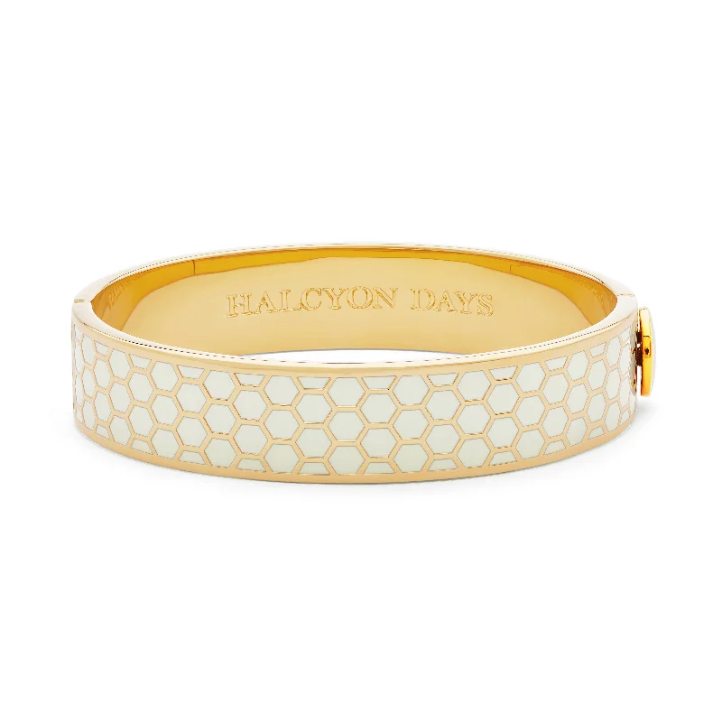 Adjustable Gold Bangles for Women-Honeycomb Cream & Gold Bangle