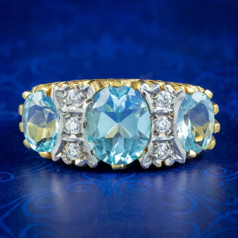 Rose Gold Ring for Stylish Women-Victorian Style Carved Half Hoop Blue Topaz Ring 6.5ct Of Topaz