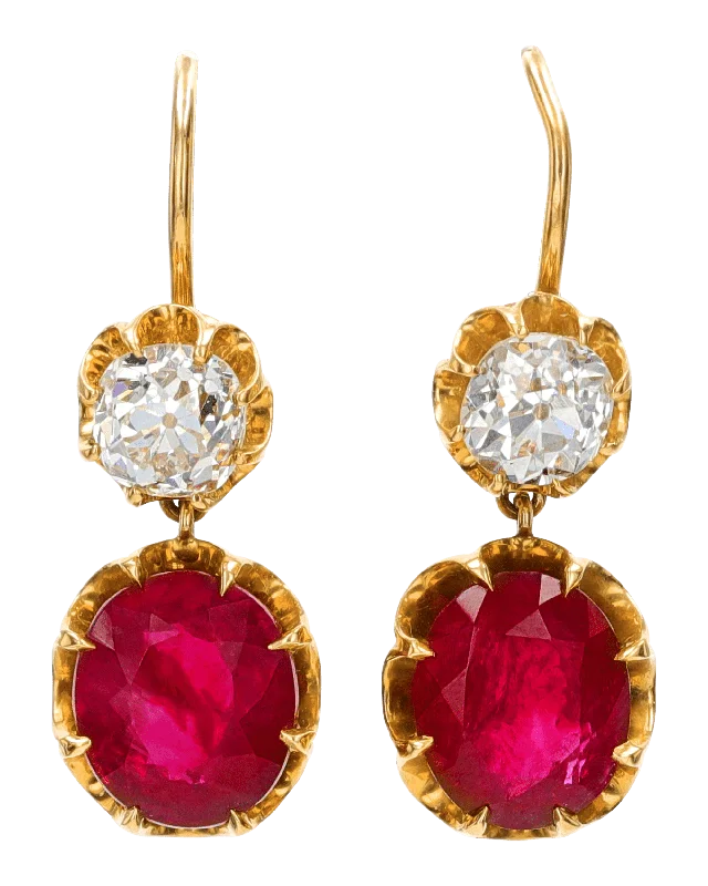 Unique Earrings for Every Day-Victorian Burmese Ruby and Diamond Earrings