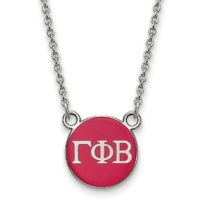 Bold Chunky Necklace for Bold Fashion-Sterling Silver Gamma Phi Beta Small Red Enamel Disc Necklace