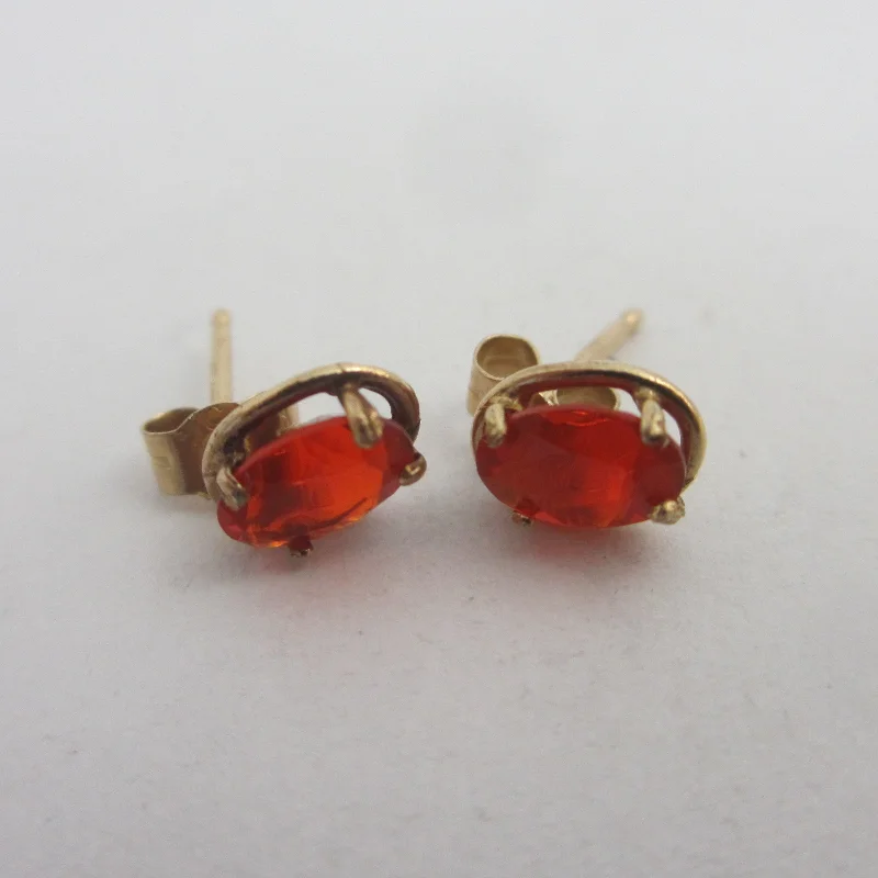 Beautiful Earrings for Evening Parties-Fire Opal 9k Gold Stud Earrings Vintage c1980