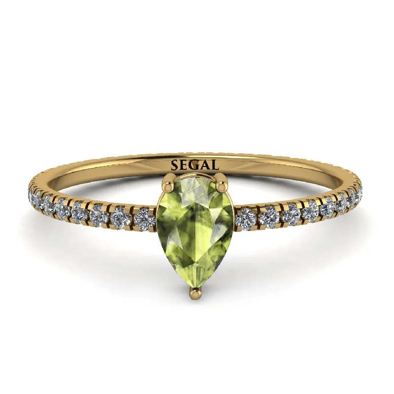 Handcrafted Diamond Ring for Engagement-Pear Peridot Ring With Micro Pave - Taylor No. 701