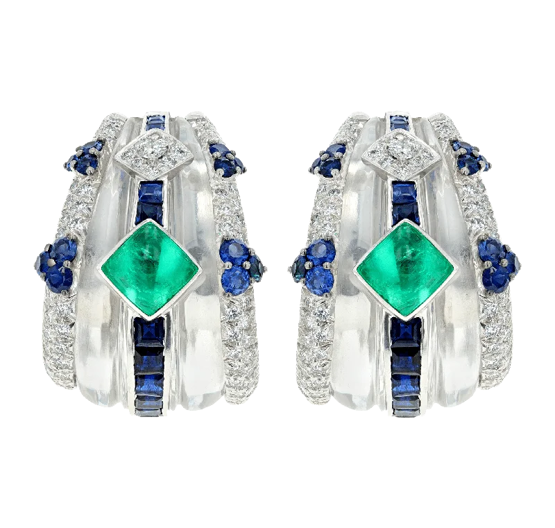 Timeless Gold Earrings for Women-David Webb Emerald, Sapphire and Diamond Earrings