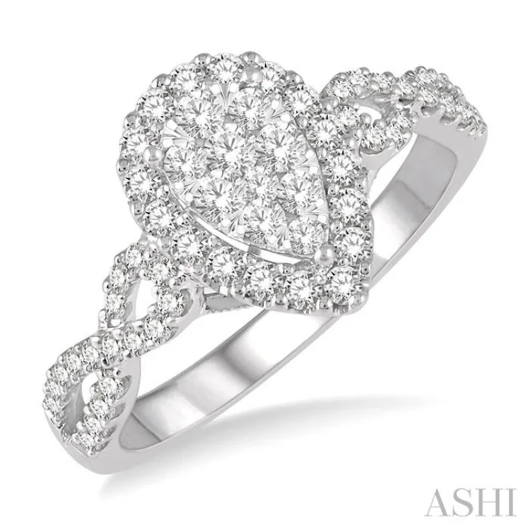 Elegant Diamond Engagement Ring-3/4 Ctw Pear Shape Diamond Lovebright Ring in 14K White Gold