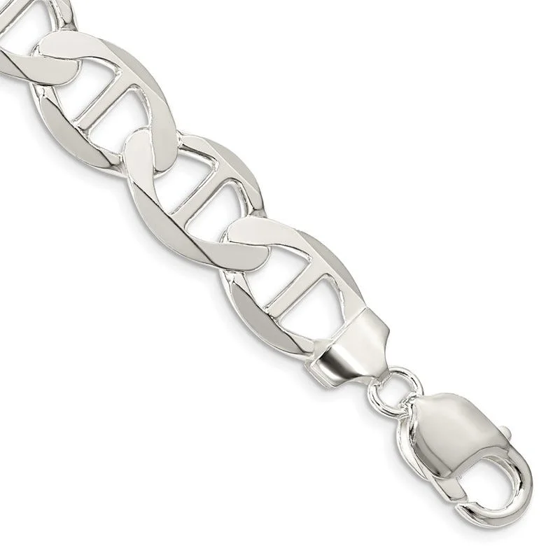 Modern Stainless Steel Bracelet for Men-Sterling Silver 12.3mm Flat Anchor Chain Bracelet