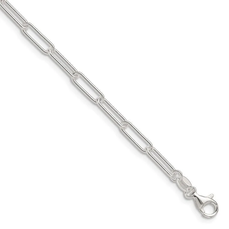 Trendy Bracelets for Fashionable Women-Sterling Silver Polished 3.5mm Elongated Cable Chain Bracelet