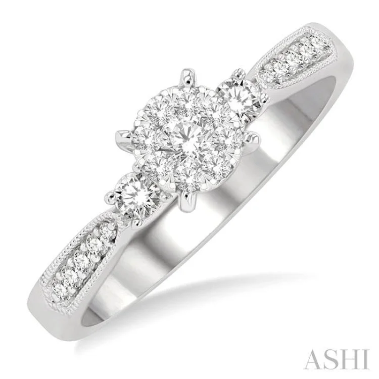 Unique Gemstone Ring-1/3 Ctw Round Cut Diamond Lovebright Engagement Ring in 14K White Gold