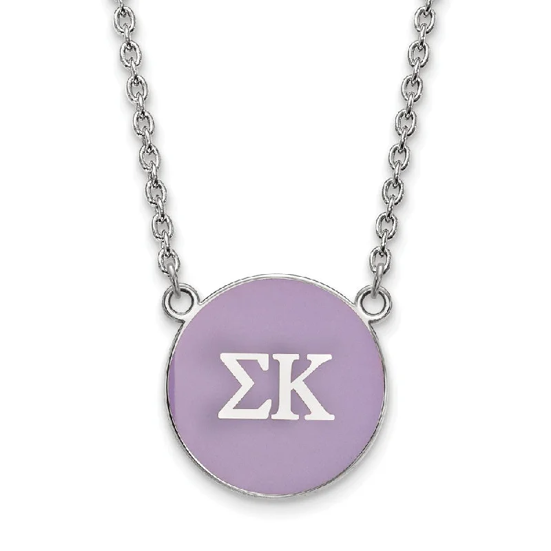 Trendy Choker Necklace for Fashion-Sterling Silver Sigma Kappa Large Lavender Enamel Disc Necklace