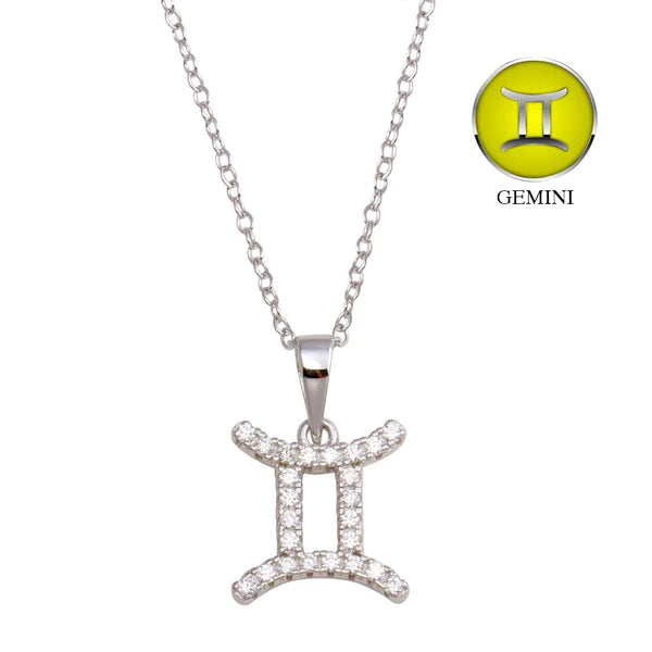 Personalized Birthstone Necklace for Mom-Silver 925 Rhodium Plated Gemini CZ Zodiac Sign Necklace