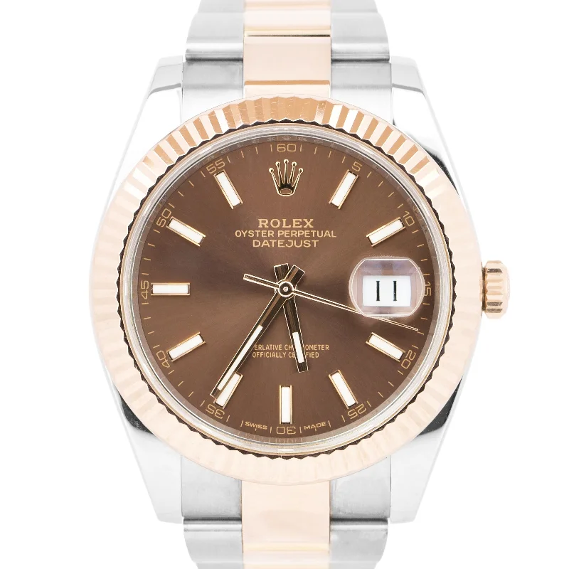 Eco-Friendly Solar Watches for Women-Rolex DateJust 41 Chocolate Two-Tone 18K EVEROSE Gold Oyster 126331 41mm Watch