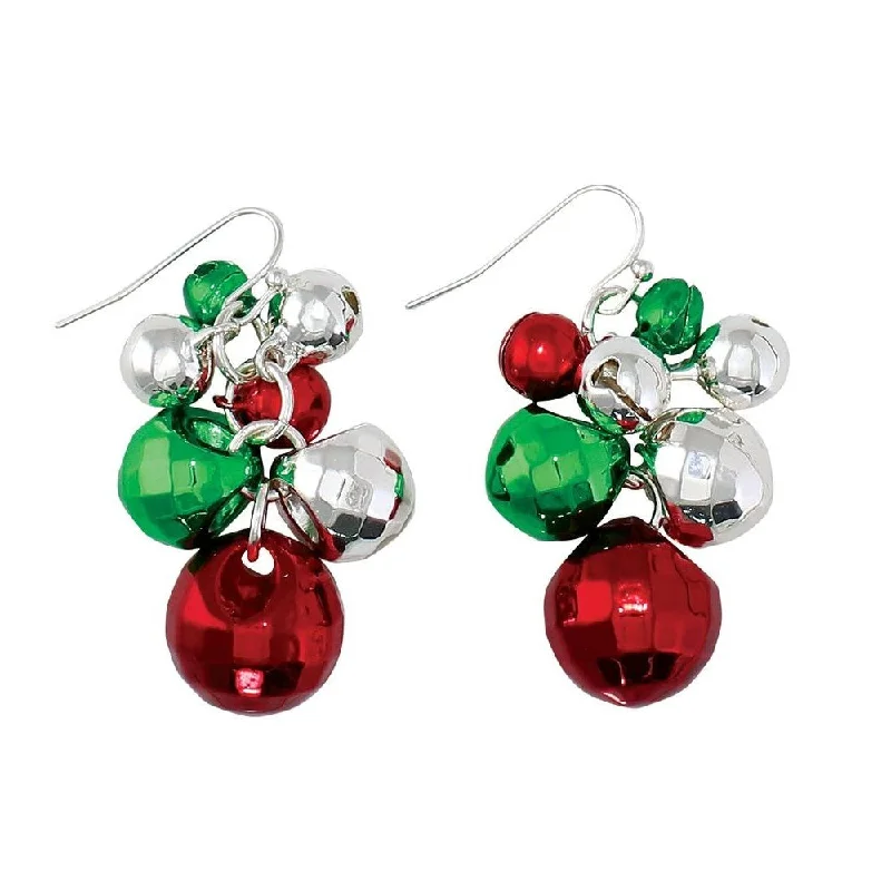 Large Gemstone Earrings for Special Events-Holiday Earrings Christmas Jingle Bells