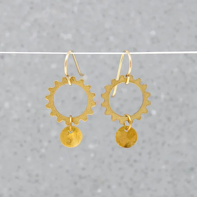 Casual Earrings for Summer Looks-Industrial Vintage Brass Earrings by Brin