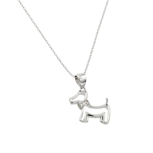 Handcrafted Necklace for Gifts-Silver 925 Rhodium Plated Clear CZ Dog Pendant Necklace