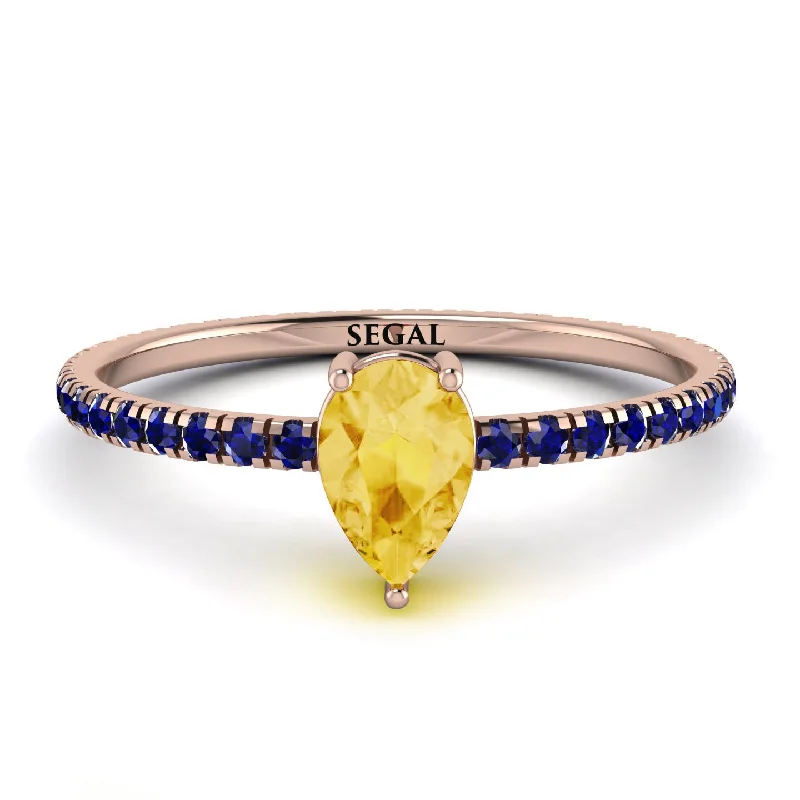 Large Gemstone Ring for Evening Wear-Pear Citrine Ring With Micro Pave - Taylor No. 614