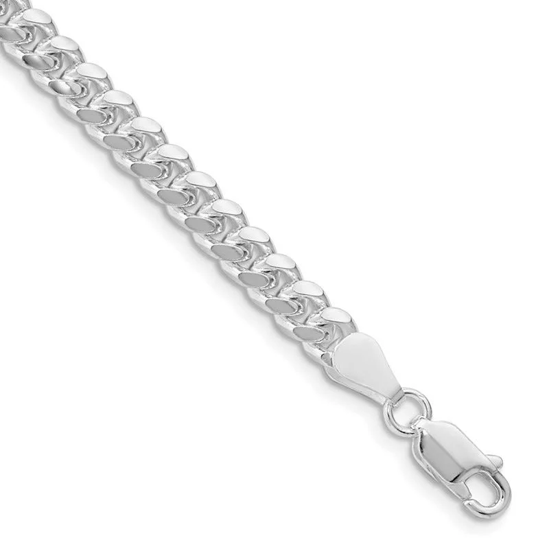 Custom Name Bracelet for Special Gifts-Sterling Silver Rhodium-plated 5mm Domed w/ Side D/C Curb Chain Bracelet