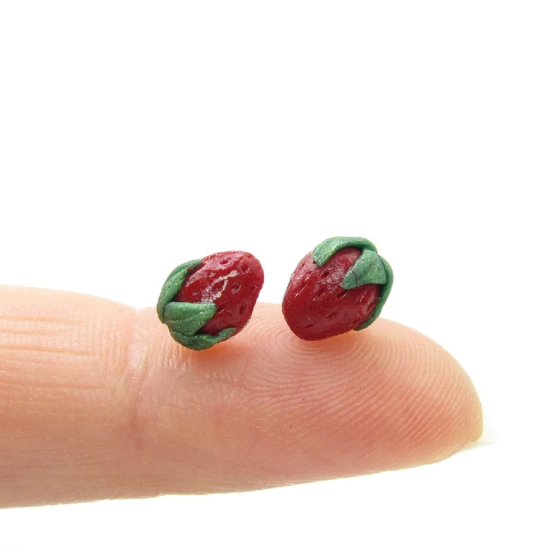 Timeless Earrings for Special Occasions-Strawberry Earrings Polymer Clay Miniature Strawberries on Posts