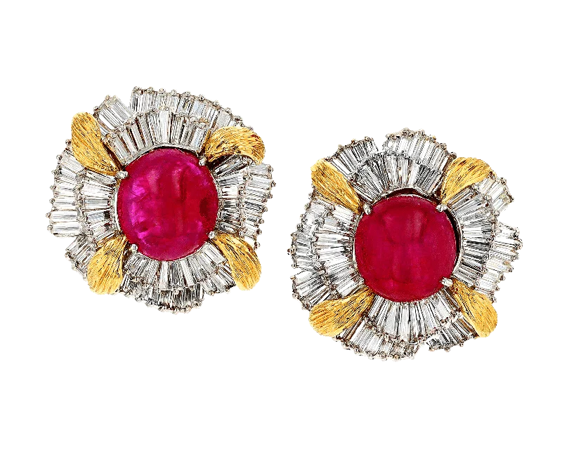 Statement Silver Earrings for Bold Style-David Webb Burma Cabochon Ruby Earrings, 16.03 Carats