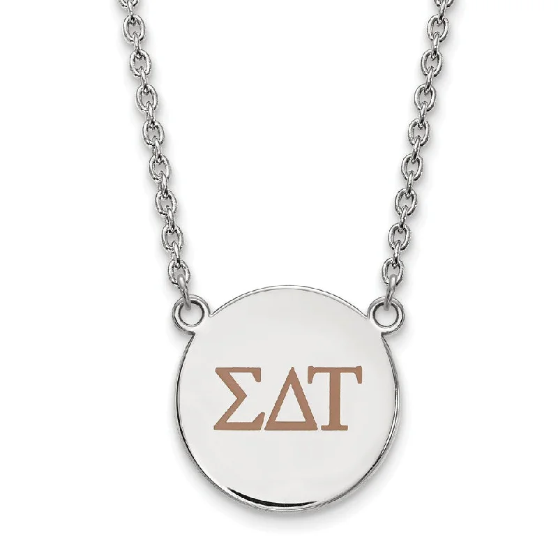 Dainty Necklace for Everyday Looks-Sterling Silver Sigma Delta Tau Large Lt Brown Enamel Greek Necklace