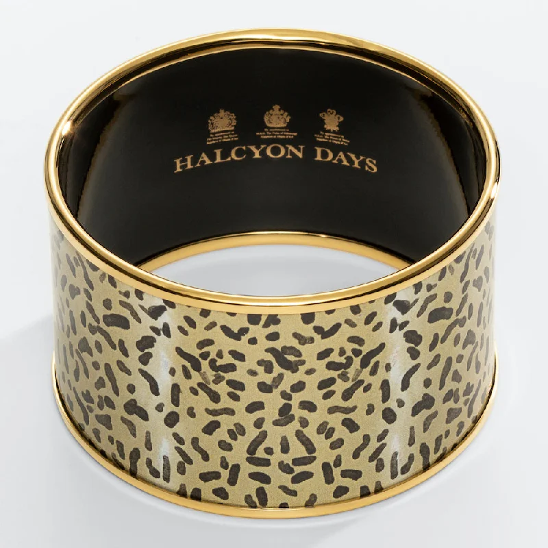 Luxury Silver Bangles with Gemstones-Leopard Print & Gold Enamel Cuff Bangle