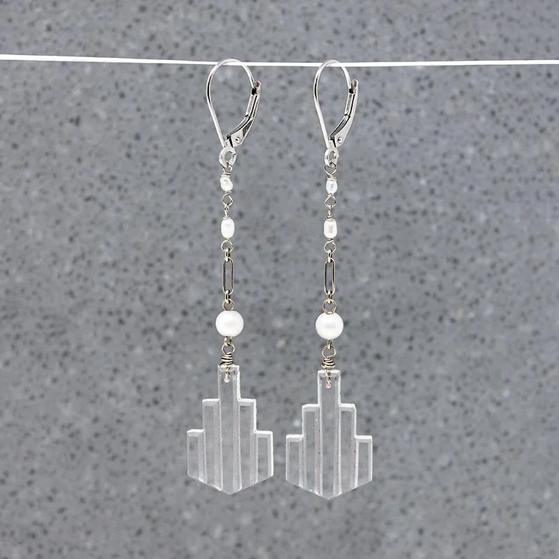 Custom Earrings for Fashion Forward Look-Art Deco Pressed Glass & Pearl Earrings by brunet