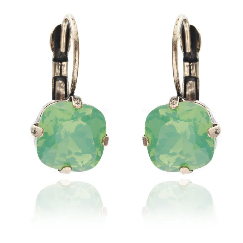 Unique Earrings for Special Occasions-Cushion Cut Crystal Earrings: Vintage Style Green Opal Drop Earrings