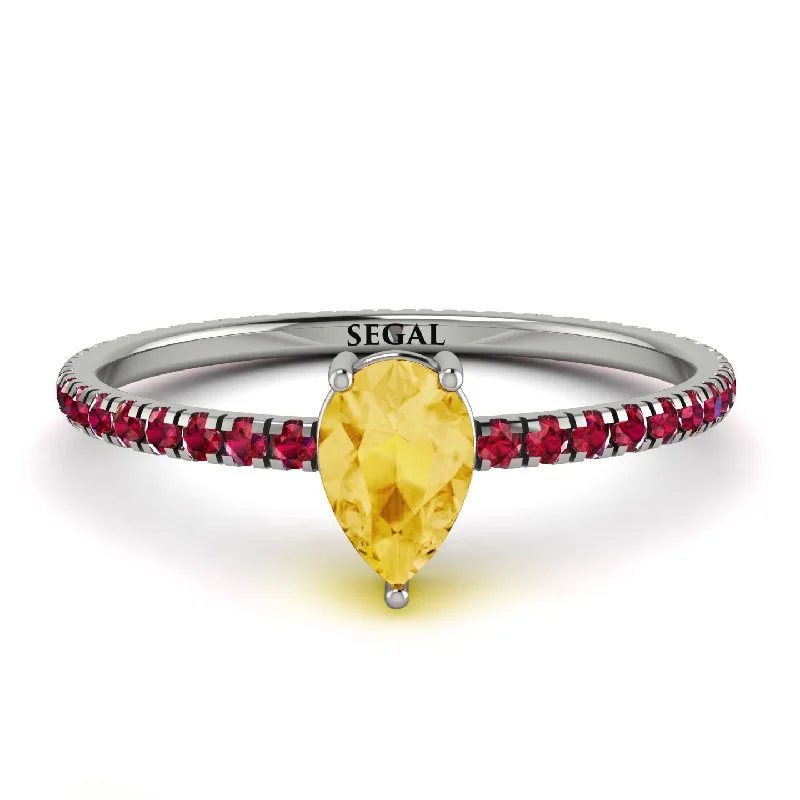 Luxury Gold Ring for Anniversary-Pear Citrine Ring With Micro Pave - Taylor No. 612