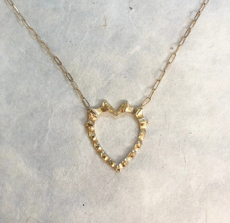 Bold Chunky Necklace for Bold Fashion-14k Bamboo heart