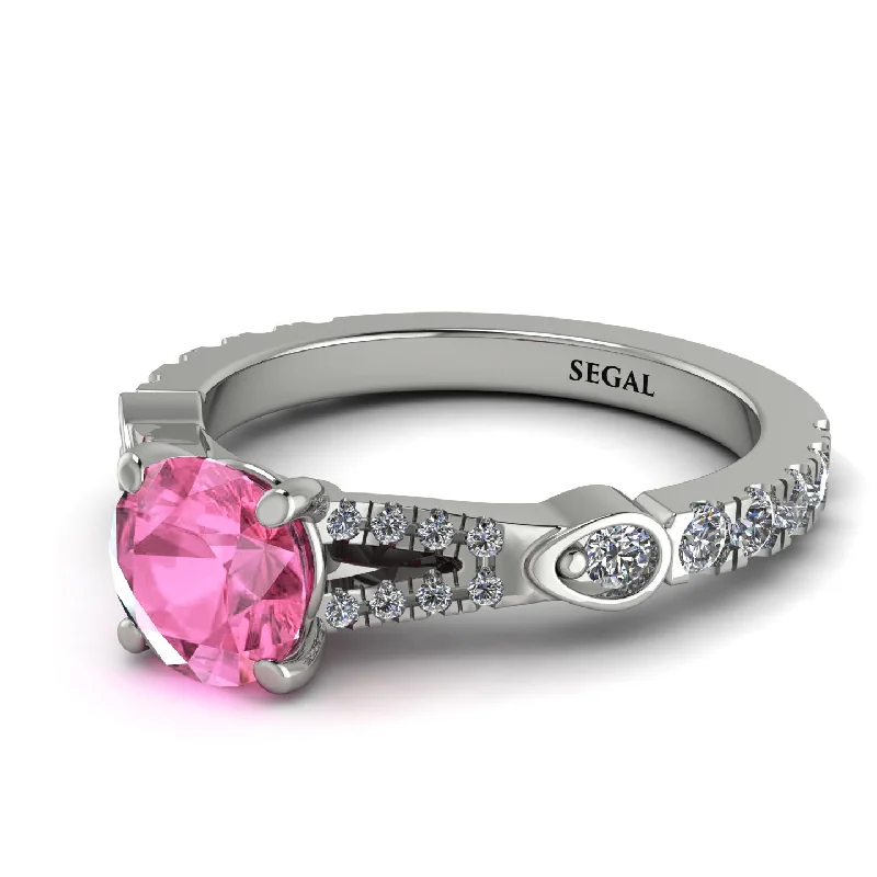 Birthstone Silver Ring for Customization-Vintage Pink Moissanite Engaement Ring - Arya No. 803