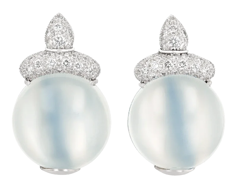 Statement Earrings for Girls-Henry Dunay Cat's-Eye Moonstone Earrings, 30.00 Carats