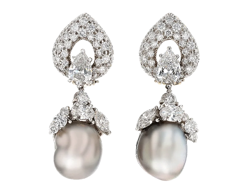 Rose Gold Earrings-Henry Dunay Tahitian Pearl and Diamond Earrings