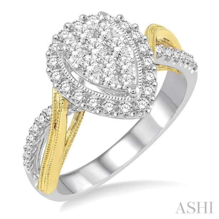 Custom Name Ring for Personal Touch-3/4 Ctw Diamond Lovebright Ring in 14K White and Yellow Gold