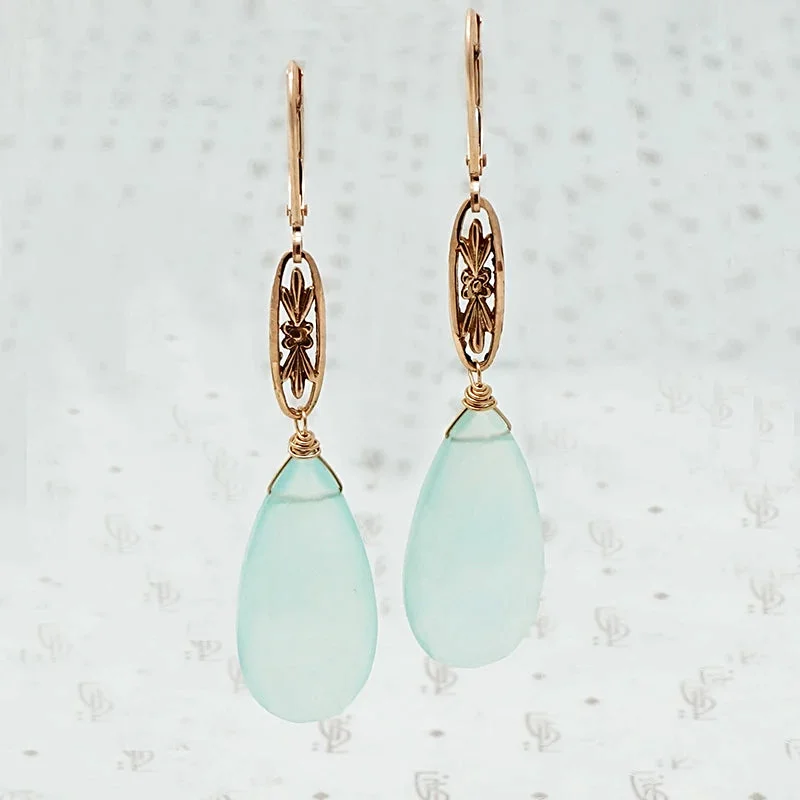 Classic Gold Earrings for Women-Marché Pendant Drop Earrings in Rose Gold with Chalcedony by brunet