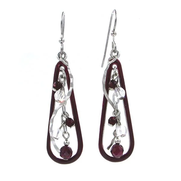 Classic Gemstone Earrings-Silver Forest Earrings Elongated with Purple Bead