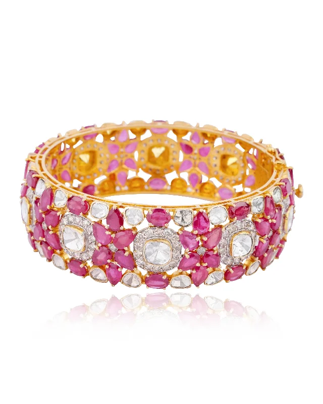 Handmade Bangles with Gemstones for Brides-Ananya Polki And Diamond Bangle