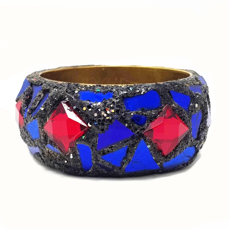 Silver Bangles with Unique Designs-BLUE AND RED STAR BANGLE, 2000