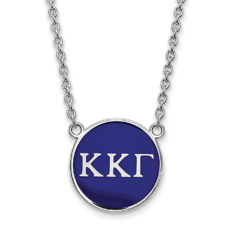 Statement Necklace for Women-Sterling Silver Kappa Kappa Gamma Large Blue Enamel Disc Necklace