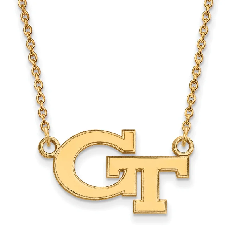 Classic Silver Necklace for Everyday Wear-10k Yellow Gold Georgia Technology Small 'GT' Pendant Necklace