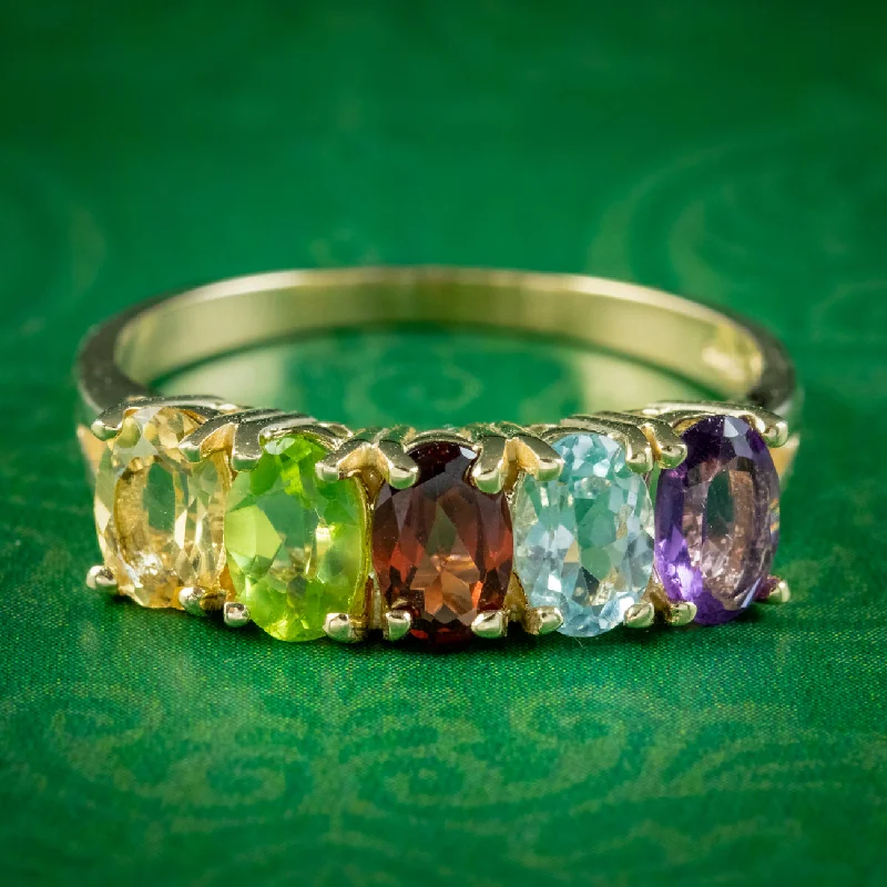 Elegant Wedding Band for Women-Victorian Style Gemstone Five Stone Ring 9ct Gold