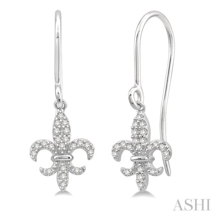 Classic Earrings for Every Occasion-1/8 Ctw Fleur De Lis Round Cut Diamond Earrings in 10K White Gold