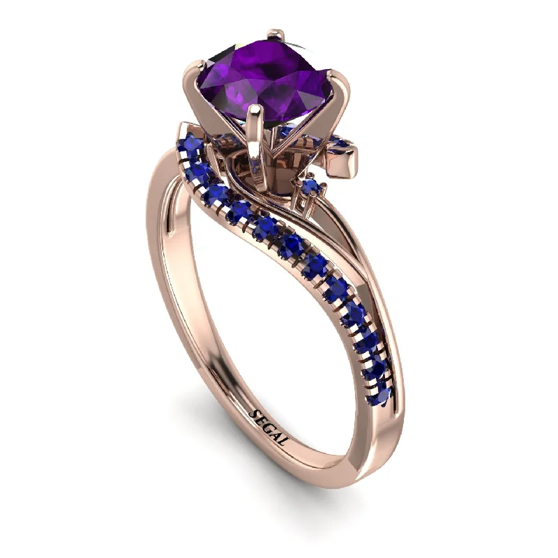 Classic Diamond Band Ring for Wedding-Twist Shank Amethyst Engagement Ring - Maria No. 314