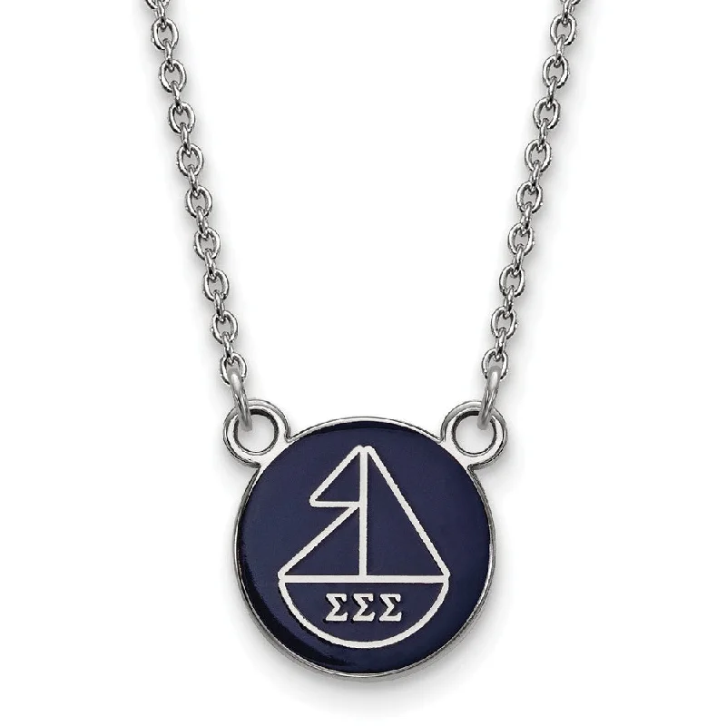 Large Statement Necklace for Occasions-Sterling Silver Sigma Sigma Sigma Small Enamel Sailboat Disc Necklace