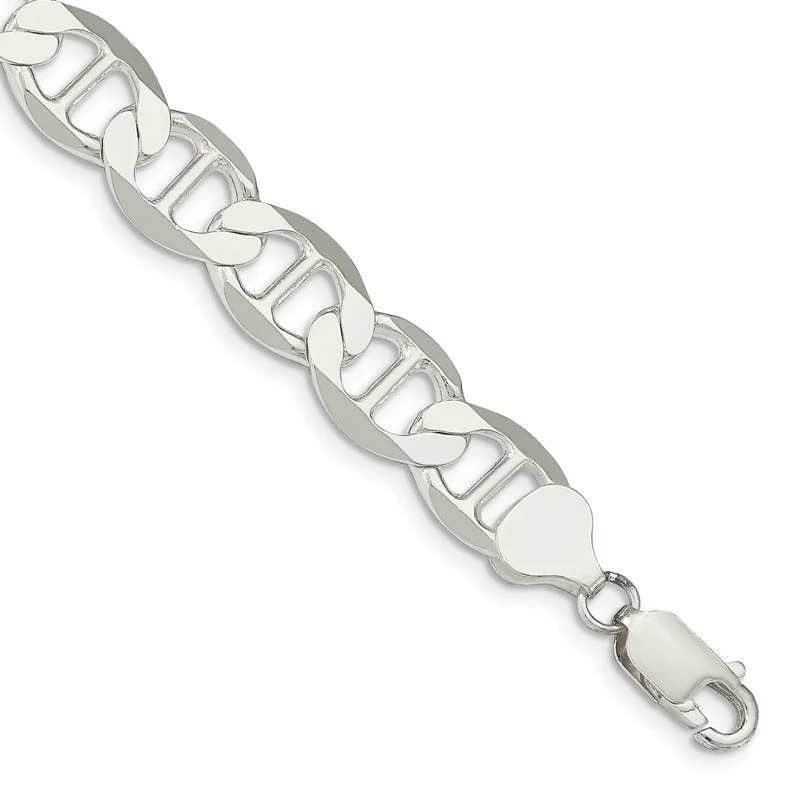 Chunky Bracelets for Statement Look-Sterling Silver 9.95mm Flat Anchor Chain Bracelet