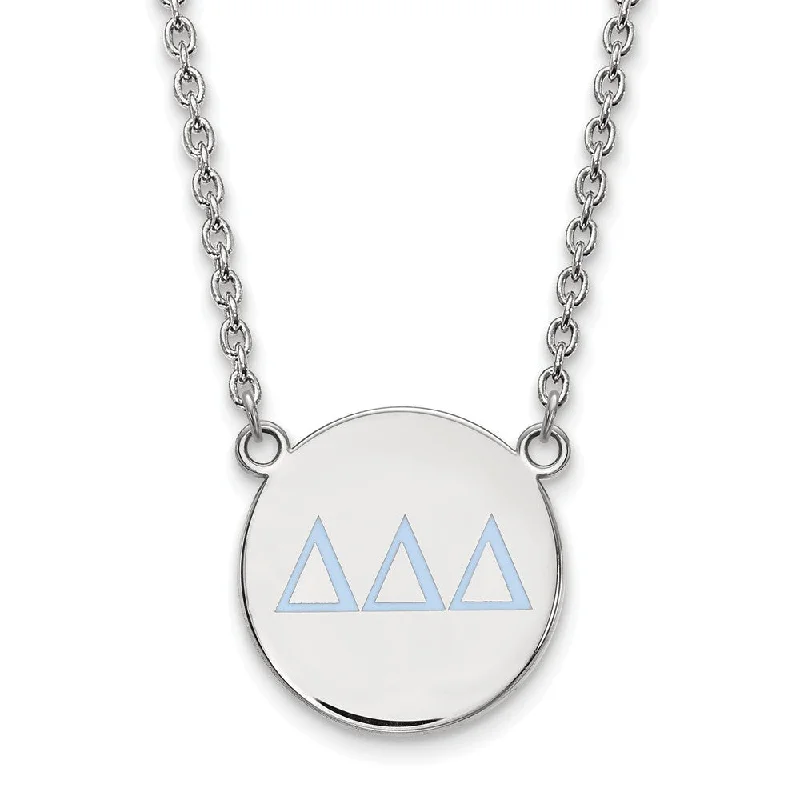 Sparkly Necklace for Fashion Forward Women-Sterling Silver Delta Delta Delta Large Blue Enamel Greek Necklace