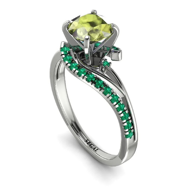 Stylish Wedding Band for Women-Twist Shank Peridot Engagement Ring - Maria No. 706