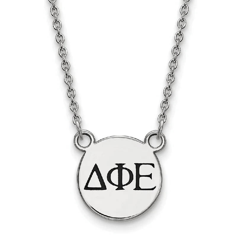 Layered Chain Necklace for Fashionistas-Sterling Silver Delta Phi Epsilon Small Enamel Greek Letters Necklace