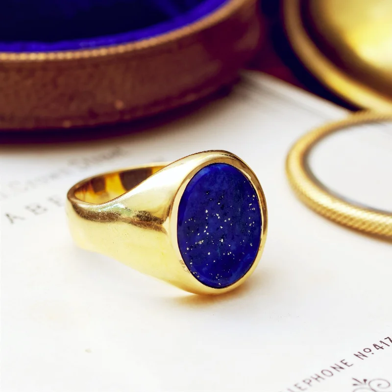 Elegant Rose Gold Ring-Classic Vintage 18ct Gold Lapis Lazuli Signet Ring