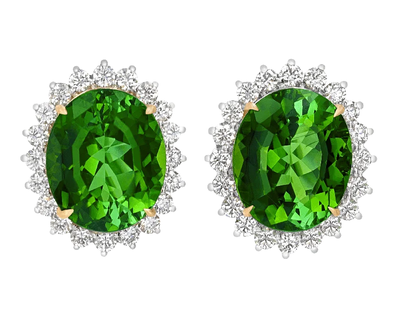 Bridal Earrings for Bride-to-be-Oval Tourmaline Earrings, 20.21 Carats