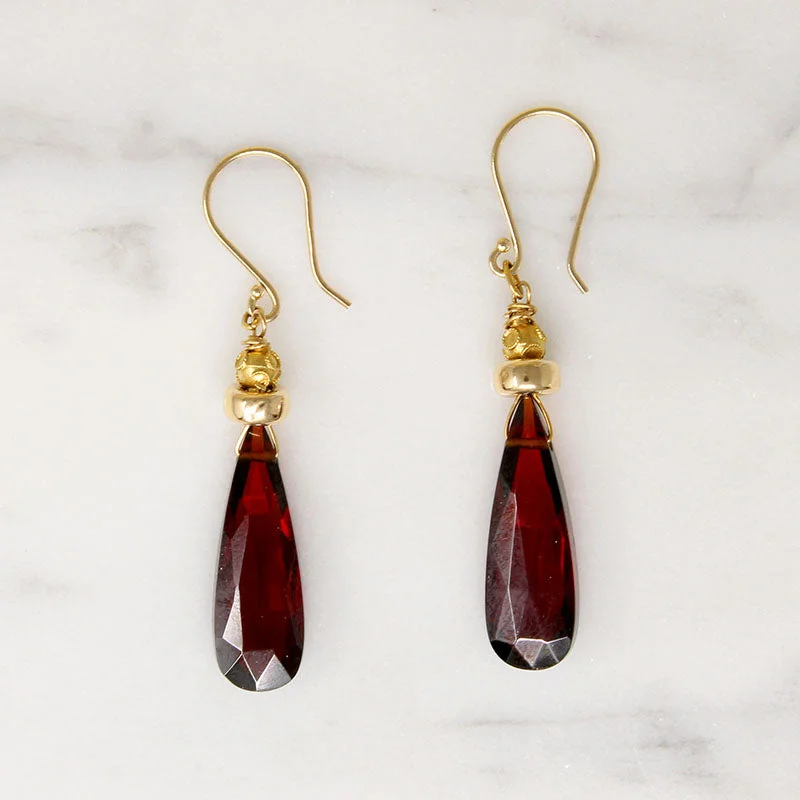 Elegant Earrings for Bridal Parties-Antique Gold & Glittering Garnet Earrings by brunet